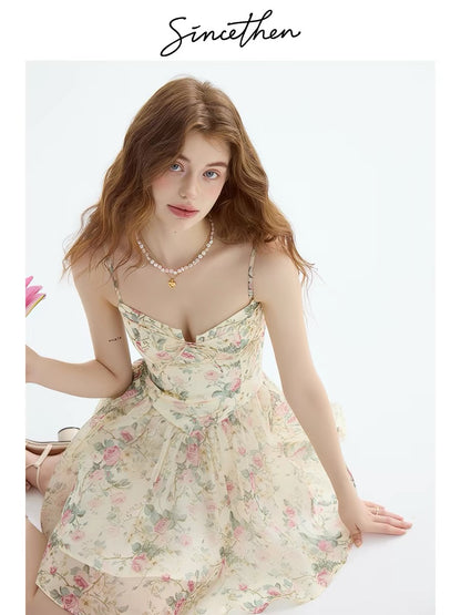 Since then, floral print dress, French-style slip dress, vacation outfit, sophisticated short skirt for women, summer.