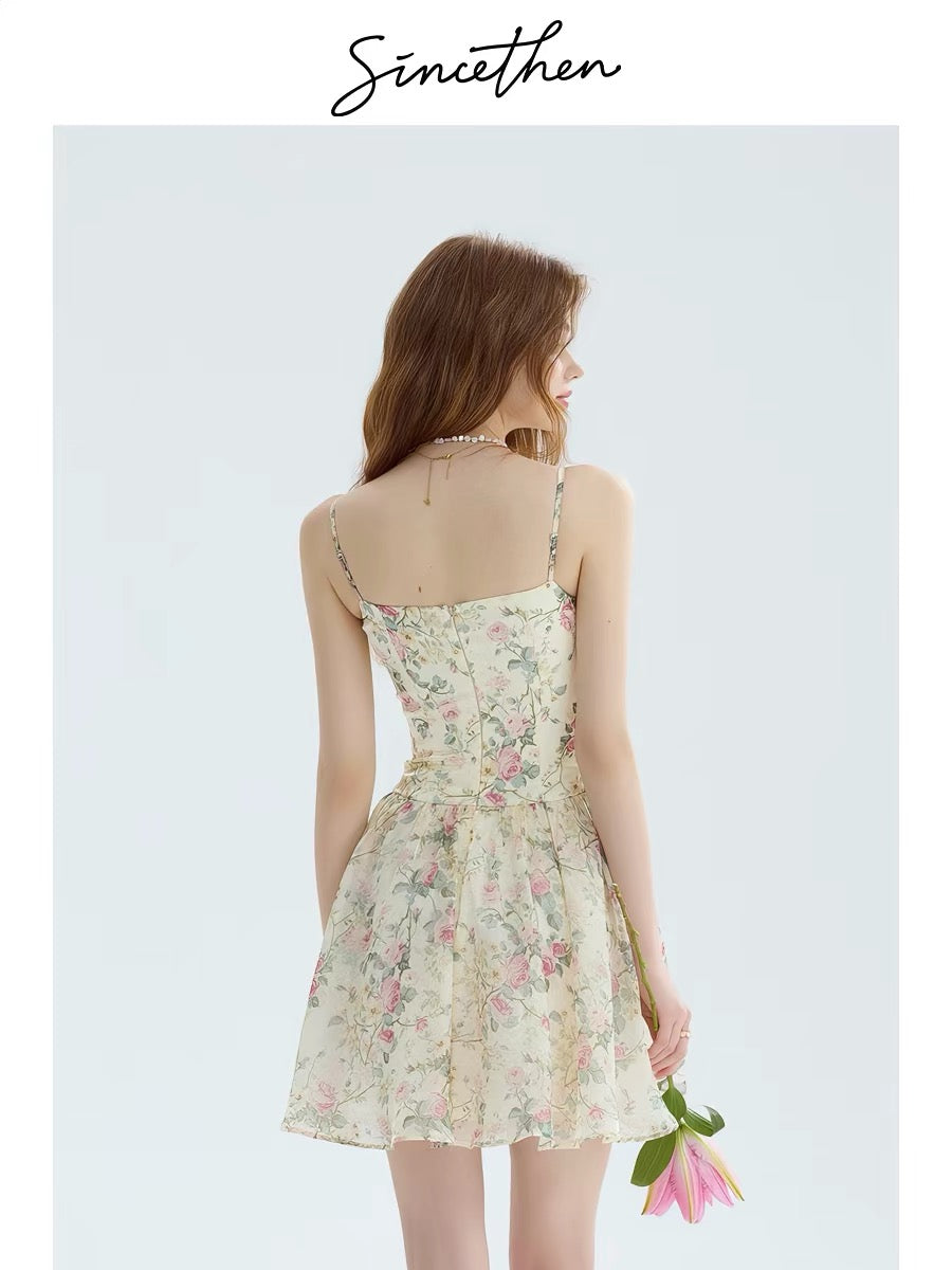 Since then, floral print dress, French-style slip dress, vacation outfit, sophisticated short skirt for women, summer.