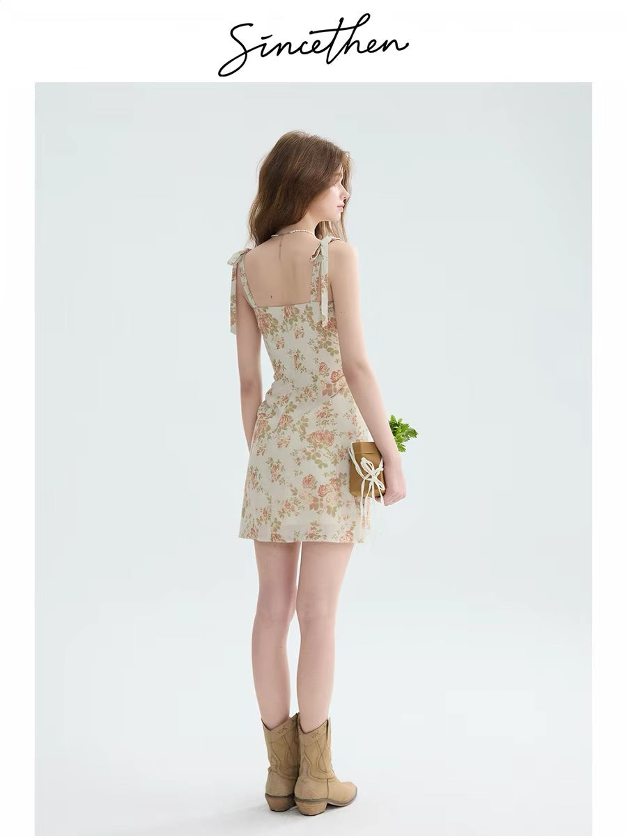 Sincethen French floral print sundress short dress vacation outfit short skirt petite women's summer dress