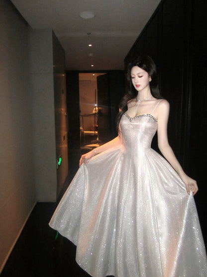 Good Job! 【Starry Night】French Style Diamond-Studded Spaghetti Strap Dress, Sparkling Spring Evening Gown