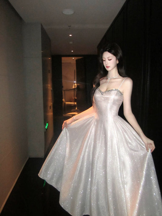 Good Job! 【Starry Night】French Style Diamond-Studded Spaghetti Strap Dress, Sparkling Spring Evening Gown