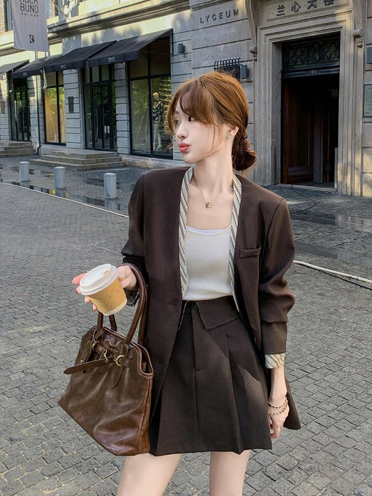 Maillard Korean suit skirt women's autumn 2025 new small temperament high-end short skirt two-piece suit