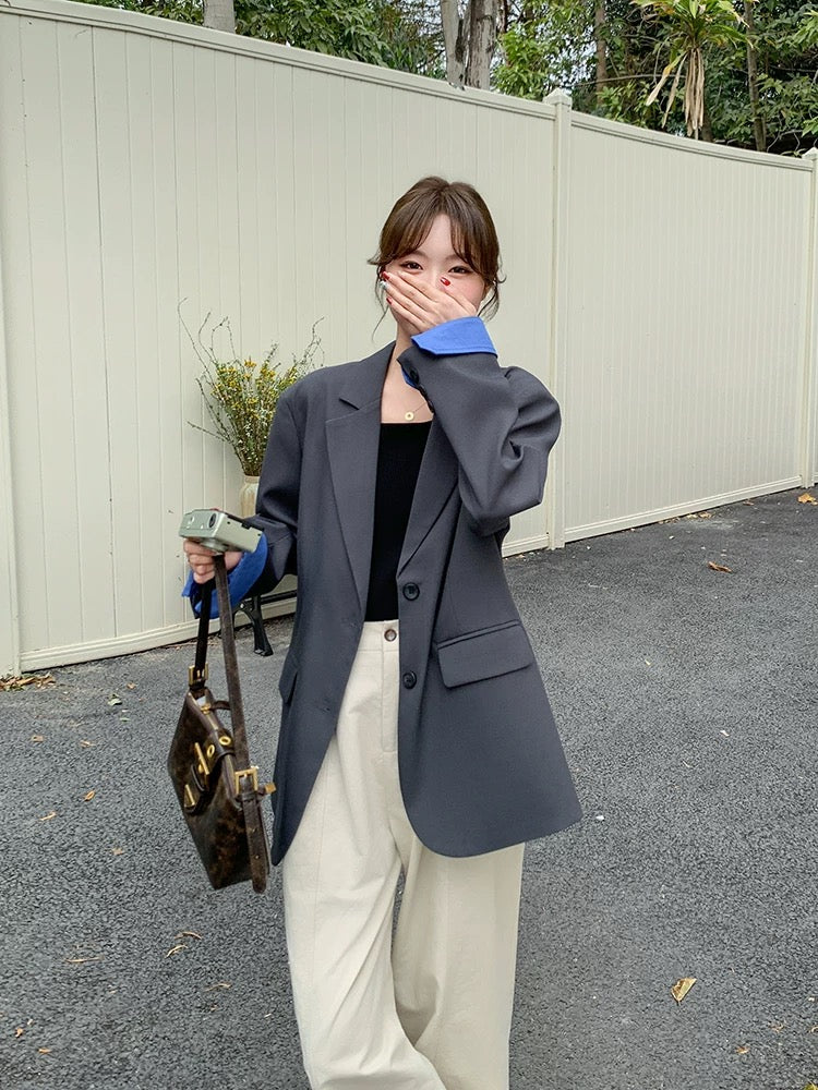 Korean style temperament commuting stitching contrast color high-end suit jacket women autumn 2025 new fashion single-breasted suit