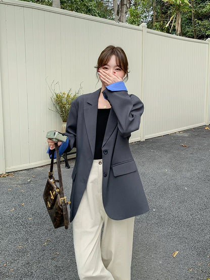 Korean style temperament commuting stitching contrast color high-end suit jacket women autumn 2025 new fashion single-breasted suit