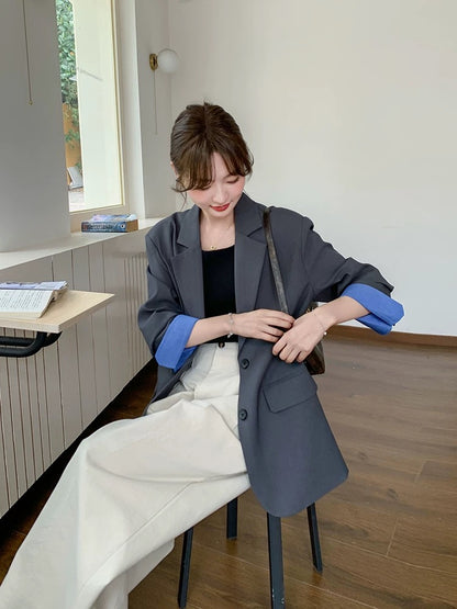 Korean style temperament commuting stitching contrast color high-end suit jacket women autumn 2025 new fashion single-breasted suit