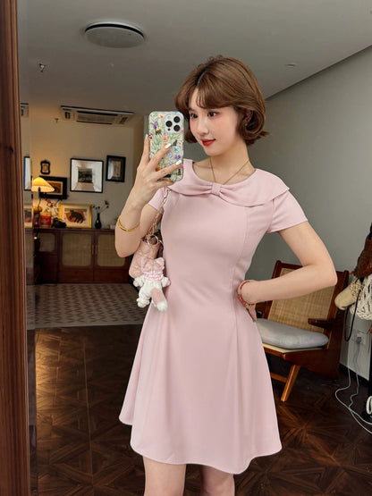 Lei Yingjun-Taotao Oolong-Summer French sweet and playful bow collar temperament A-line dress JF6330