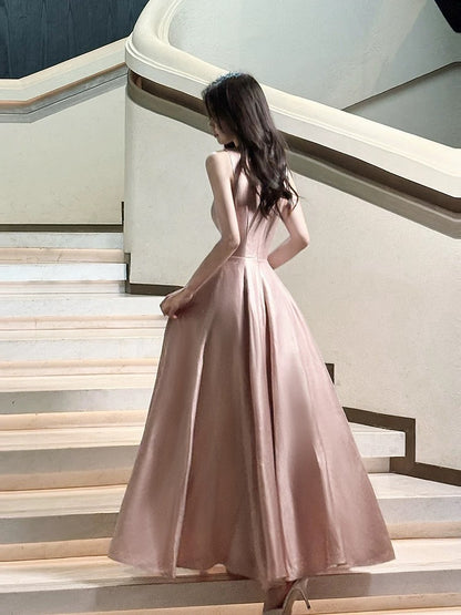 Good Job! 【Pink】French-style heavy-duty butterfly satin slip dress, pink engagement dress.