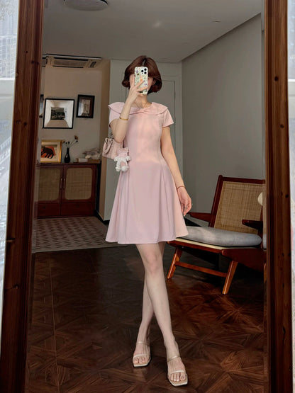 Lei Yingjun-Taotao Oolong-Summer French sweet and playful bow collar temperament A-line dress JF6330
