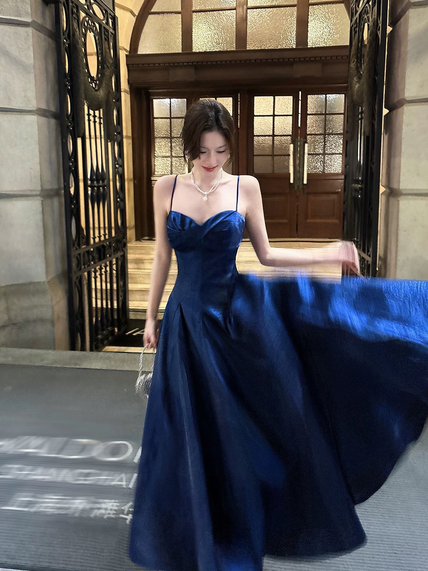 Good Job! 【Agate Nocturne】French-style Blue Satin Suspender Dress, A-line Skirt, Elegant Bodycon Gown