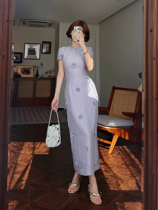 Lei Yingjun-Hua Jian Zi-Summer New Chinese Style Three-Dimensional Flower Slimming Elegant High-end Temperament Cheongsam-JF6300