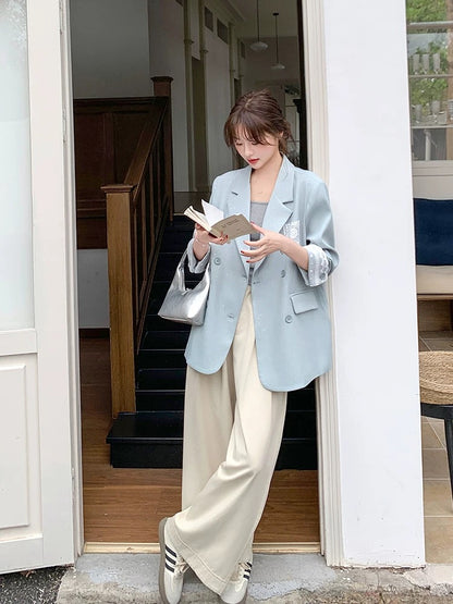 Blue lace stitching suit jacket women autumn 2025 new style super hot Korean version casual temperament high-end suit
