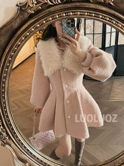 LUOLUOZ【Neon Dream】High-End Elegant Short Coat with Furry Collar and Slim Waist CC289