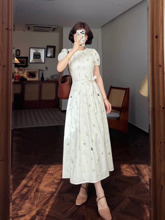 Lei Yingjun-Pillow Galaxy-Summer French Fresh Pastoral Plant Floral Tie-strap Printed Dress JF6210
