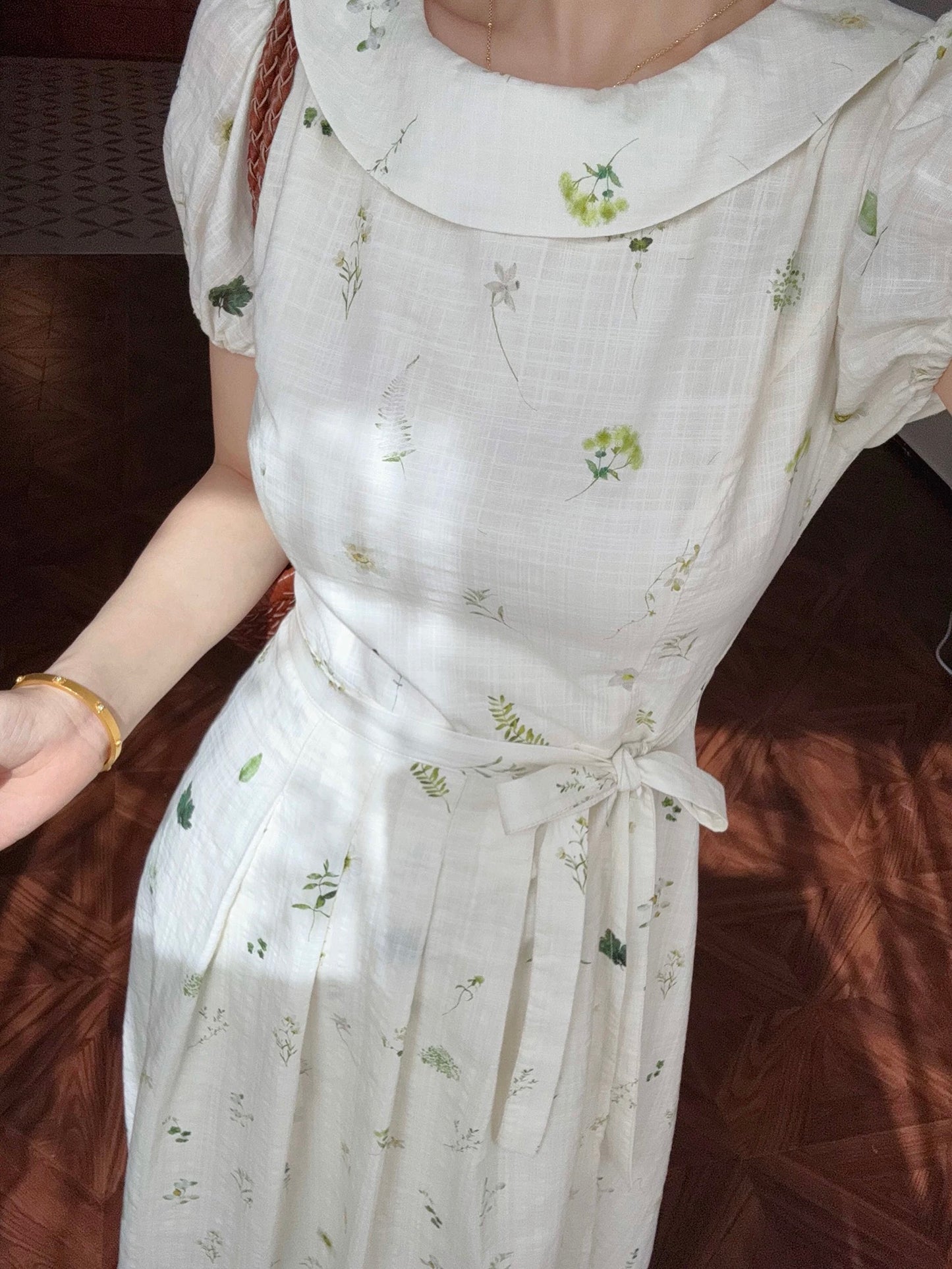 Lei Yingjun-Pillow Galaxy-Summer French Fresh Pastoral Plant Floral Tie-strap Printed Dress JF6210