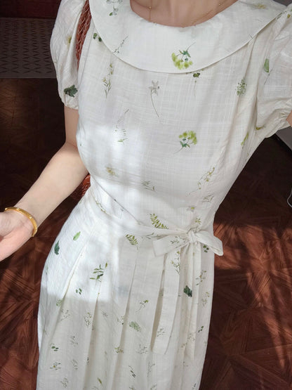 Lei Yingjun-Pillow Galaxy-Summer French Fresh Pastoral Plant Floral Tie-strap Printed Dress JF6210