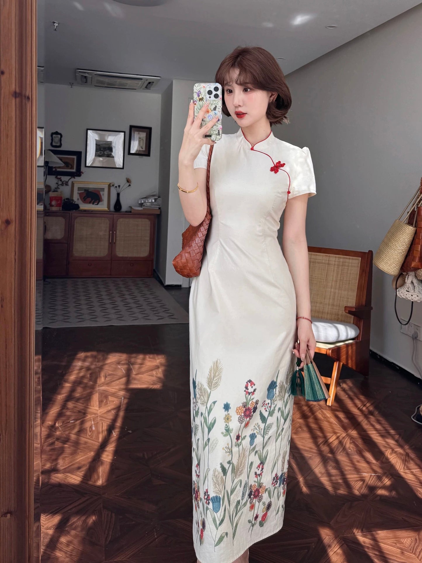Lei Yingjun-Xunchunman-Summer new Chinese style plant print temperament straight romantic dress cheongsam