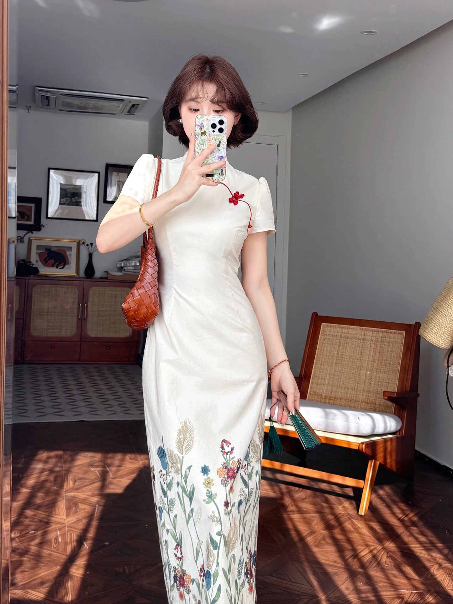 Lei Yingjun-Xunchunman-Summer new Chinese style plant print temperament straight romantic dress cheongsam