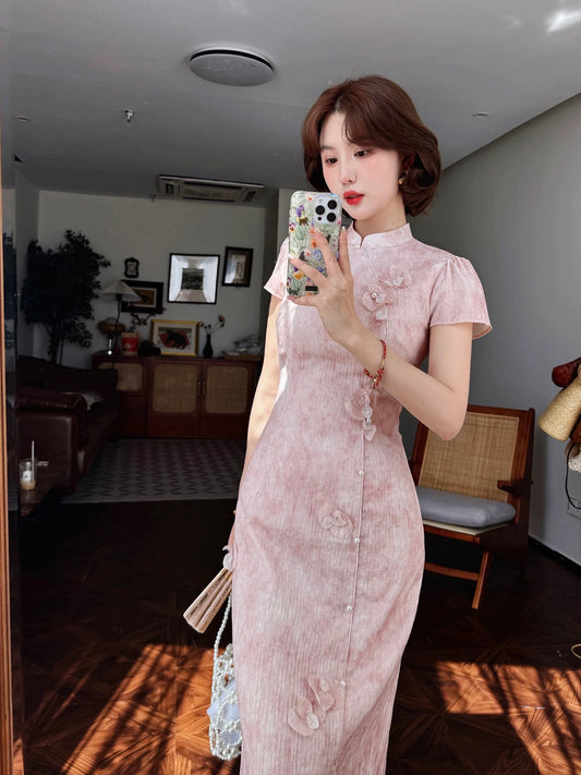 Lei Yingjun-Phalaenopsis-Summer New Chinese Style Smart and Elegant Handmade Butterfly Petal Flower Dress-JF6139