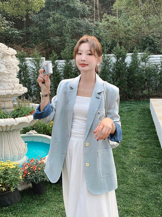 Korean fashion sweet cool style label embroidery high-end suit jacket women autumn 2025 new temperament age-reducing suit