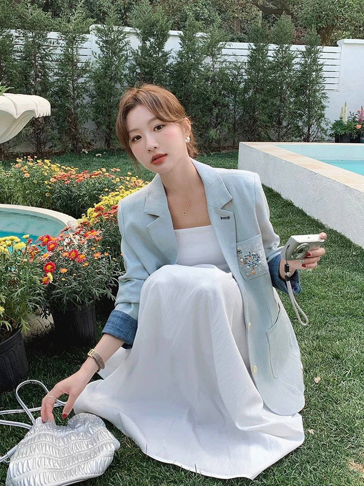 Korean fashion sweet cool style label embroidery high-end suit jacket women autumn 2025 new temperament age-reducing suit