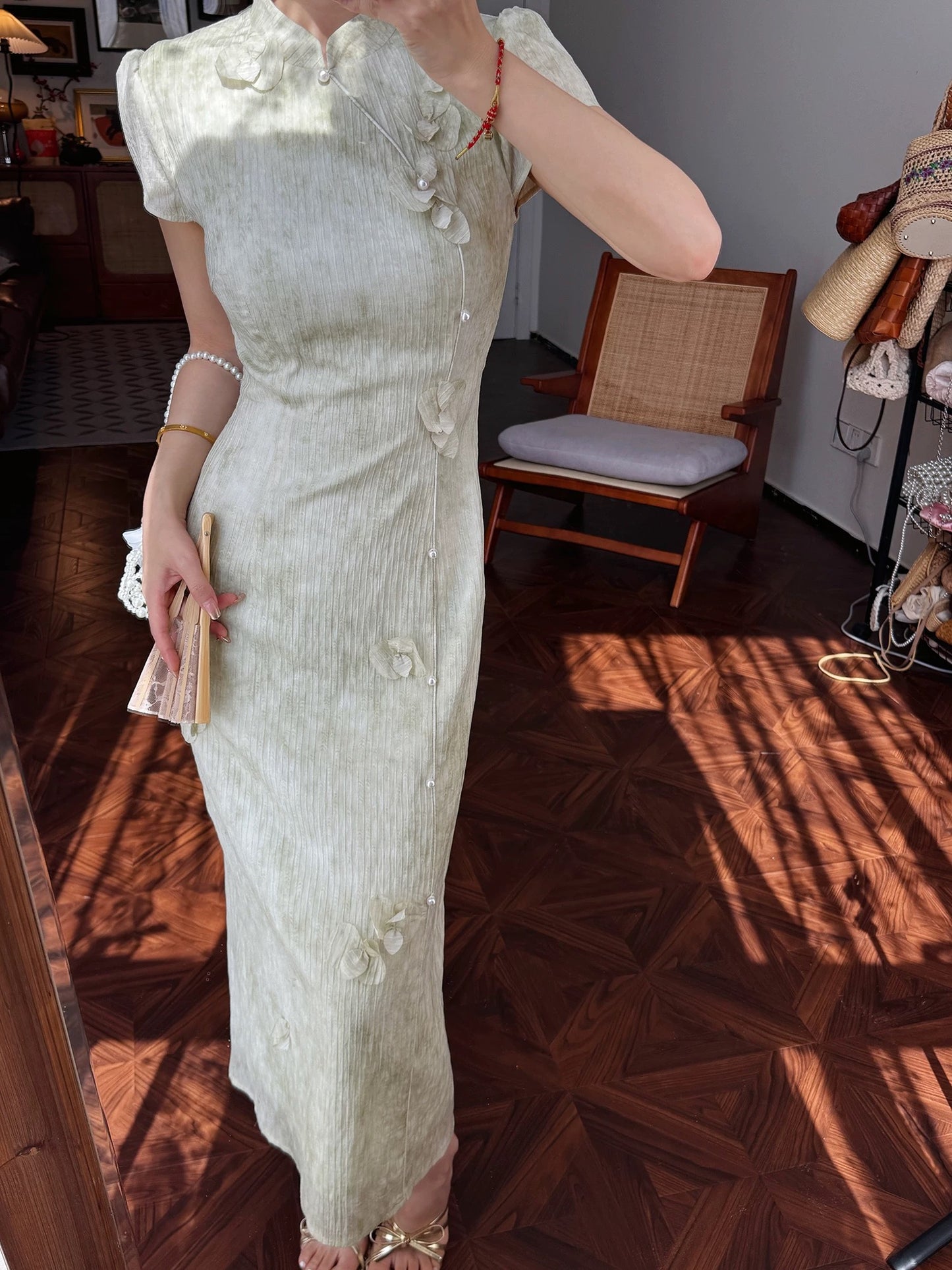 Lei Yingjun-Phalaenopsis-Summer New Chinese Style Smart and Elegant Handmade Butterfly Petal Flower Dress-JF6139