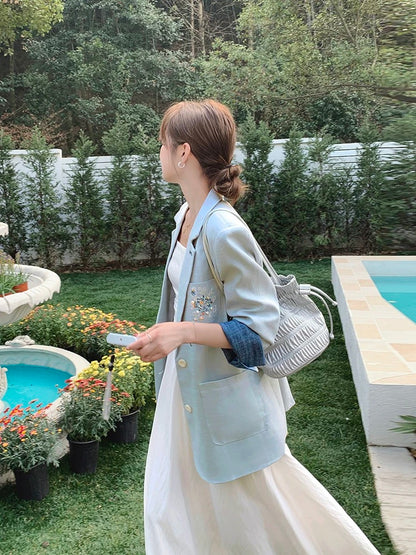 Korean fashion sweet cool style label embroidery high-end suit jacket women autumn 2025 new temperament age-reducing suit