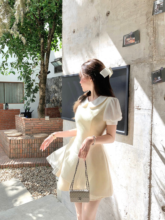 Q female home new noble milk yellow bag / small fragrance style miu series rich little daughter dress female summer French style waist slim