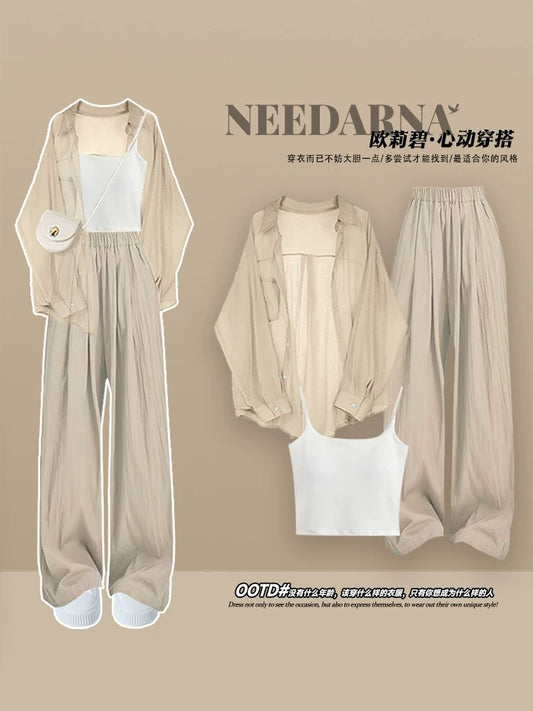 Lazy style leisure suit women's summer wear with a complete set of Korean sun protection clothes Zen style autumn slim Yamamoto pants