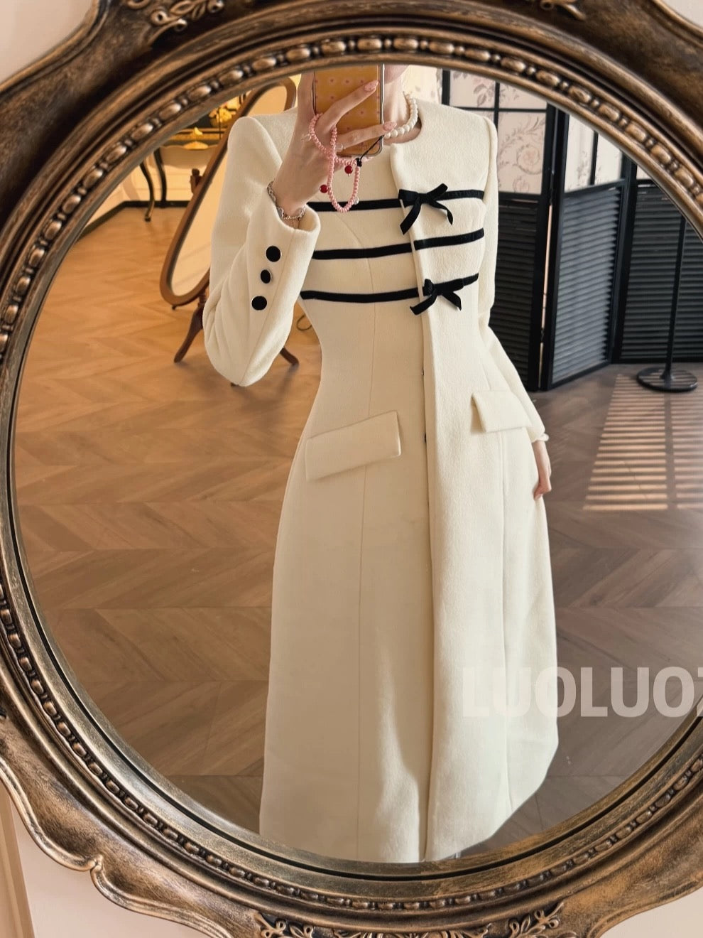 LUOLUOZ [Land Garden] Elegant Long Wool Coat with Slim Fit and a Goddess-like Style for Autumn and Winter JF109