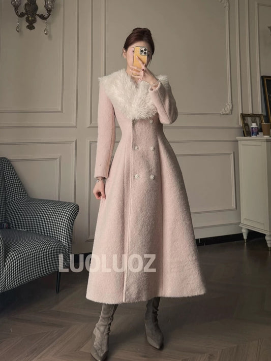 LUOLUOZ【Winter Hokkaido】Elegant Autumn/Winter Stunning Slim-Fit Fuzzy Long Coat CC297