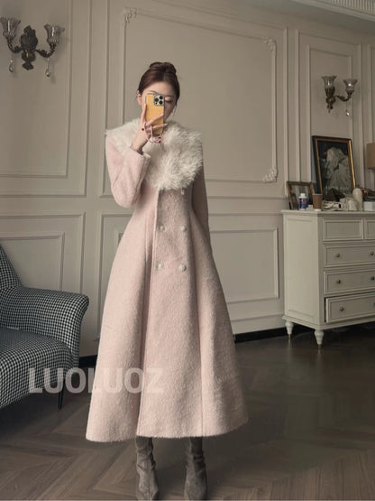 LUOLUOZ【Winter Hokkaido】Elegant Autumn/Winter Stunning Slim-Fit Fuzzy Long Coat CC297