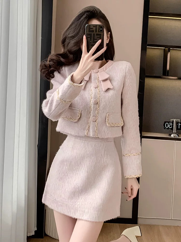 Rich girl's small fragrant style suit, temperament and socialite's autumn outfit, high-end fashionable skirt and short skirt two-piece set