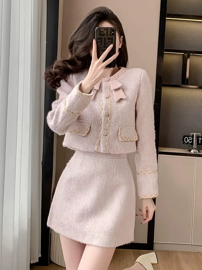 Rich girl's small fragrant style suit, temperament and socialite's autumn outfit, high-end fashionable skirt and short skirt two-piece set