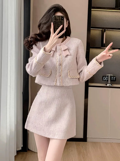 Rich girl's small fragrant style suit, temperament and socialite's autumn outfit, high-end fashionable skirt and short skirt two-piece set