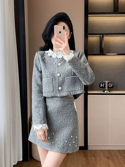 Xiaoxiangfeng suit 2024 new style light luxury high-end temperament French rich daughter early autumn tops and short skirts to wear