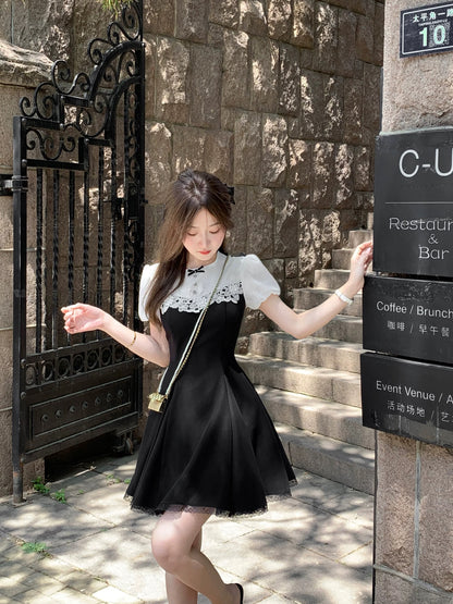 Q Girls' Home Miss Manli/MIU Series Rich Girl Dress Exquisite and Beautiful Waist Slimming Little Black Dress Summer