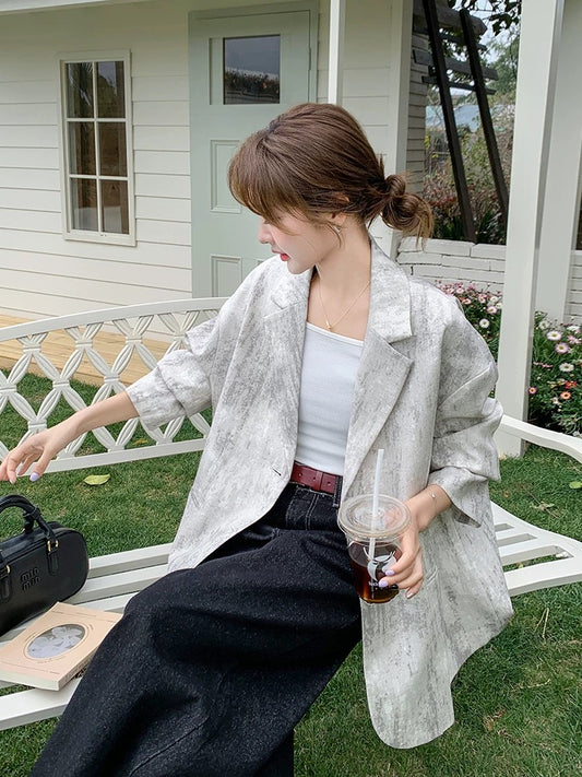 Fashionable gradient print temperament suit jacket for women autumn 2025 new Korean loose straight super hot suit