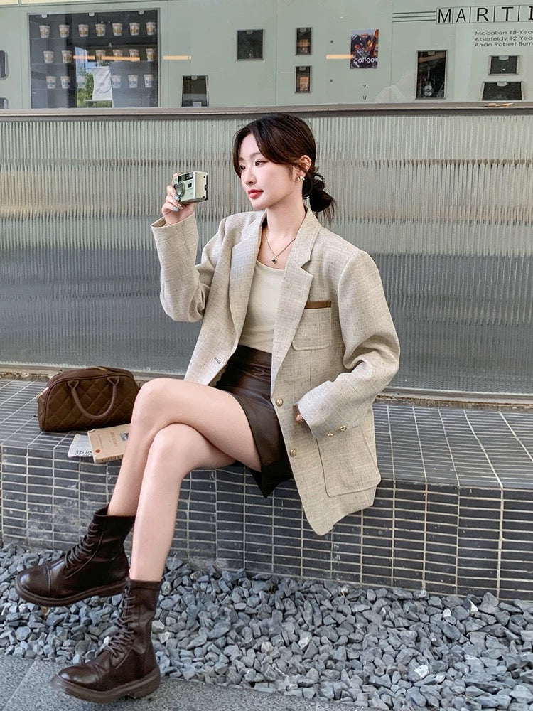 Light Khaki Textured Single-Breasted Suit Jacket Women's Autumn 2025 New High-end Casual Temperament Small Suit