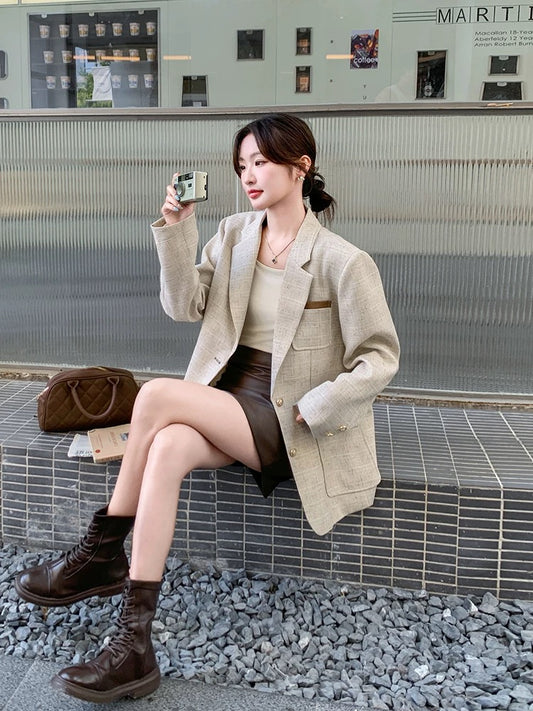 Light Khaki Textured Single-Breasted Suit Jacket Women's Autumn 2025 New High-end Casual Temperament Small Suit