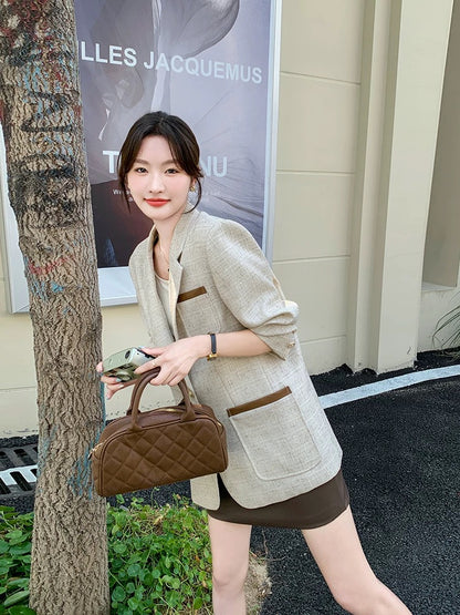 Light Khaki Textured Single-Breasted Suit Jacket Women's Autumn 2025 New High-end Casual Temperament Small Suit