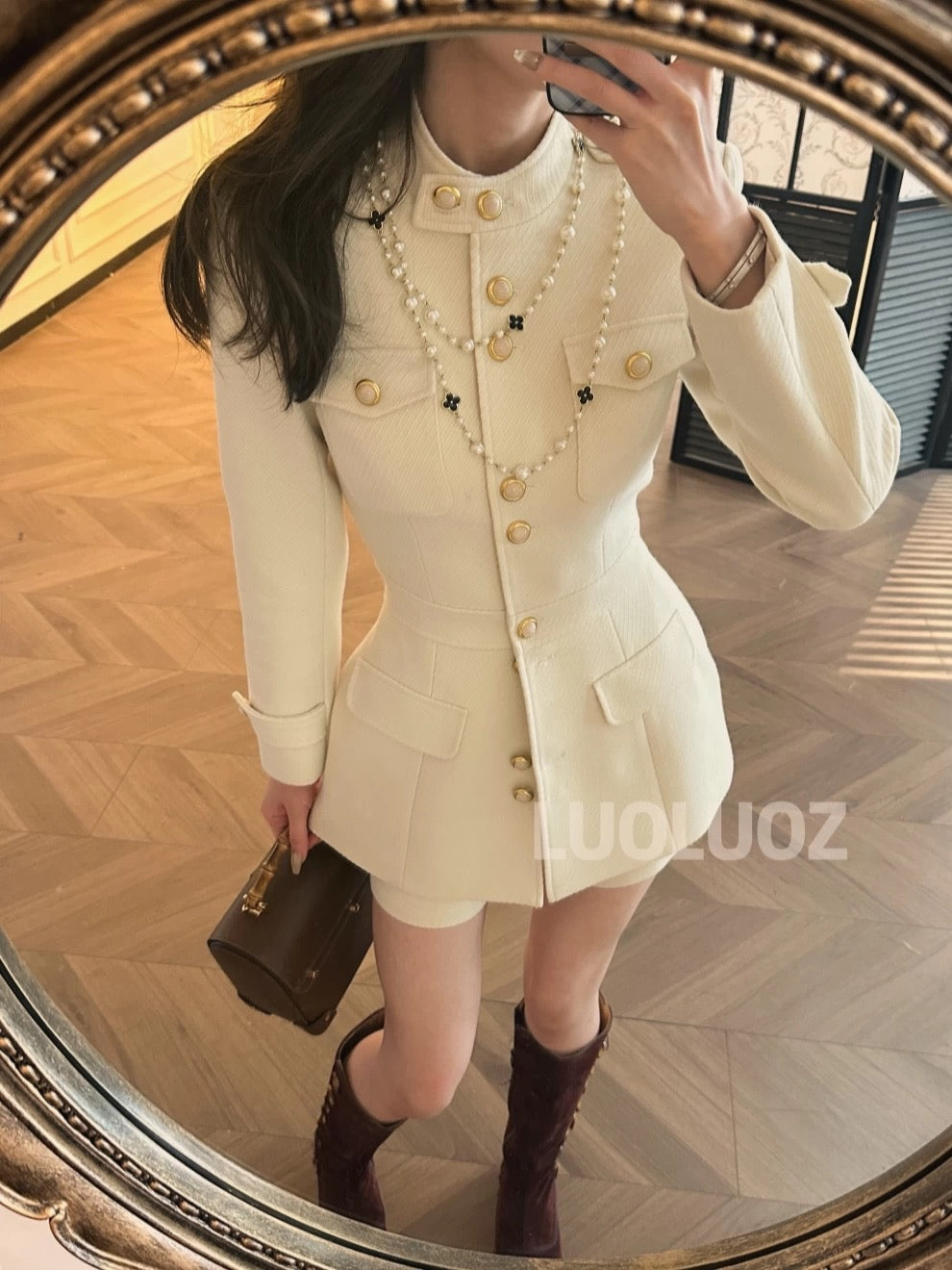 LUOLUOZ [Little Cloud] High-end, light luxury, exquisitely beautiful waist-cinching short skirt + shorts two-piece set CC321