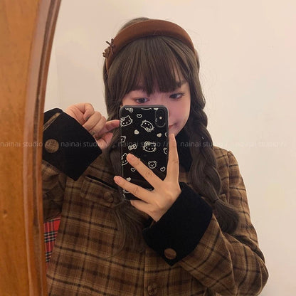 Maillard coffee color hairband ~ sparkling diamond heart + bear bow headband velvet retro French high crown hair accessory