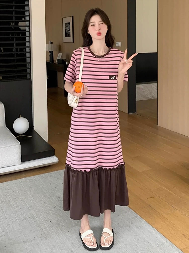 Pink Striped Dress Women Summer 2024 New Korean Style Loose Casual Ver –  Lee Nhi Boutique