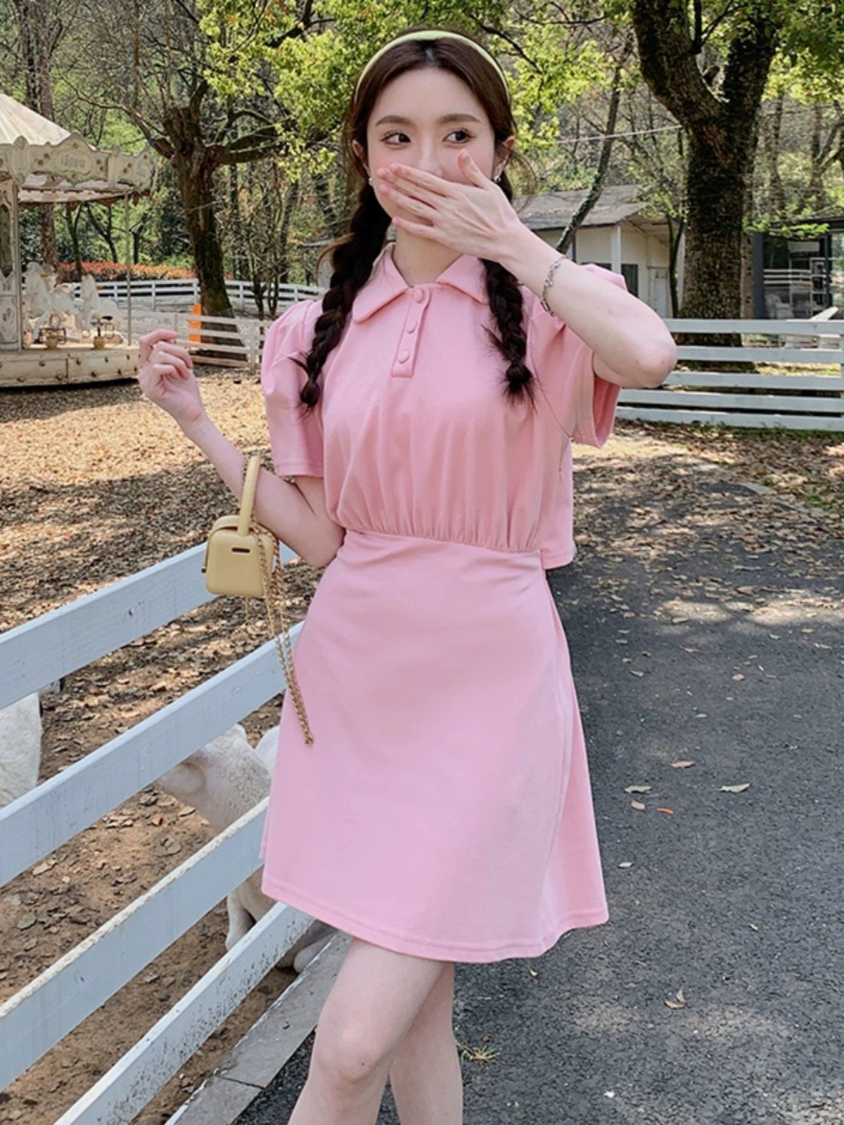 Pink girl careful polo backless dress for women summer and Korean styl – Lee Nhi Boutique