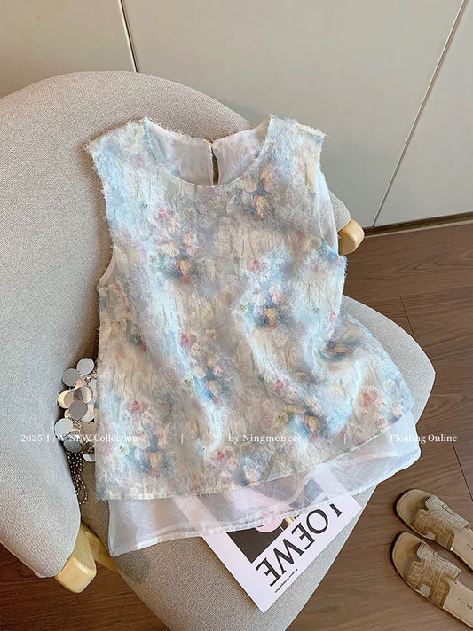 French gentle style colorful embroidered sleeveless tops for women 2025 summer new style temperament age-reducing super fairy outer wear vest