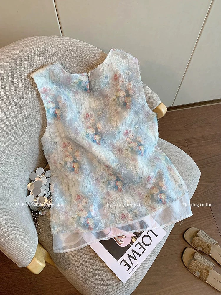 French gentle style colorful embroidered sleeveless tops for women 2025 summer new style temperament age-reducing super fairy outer wear vest