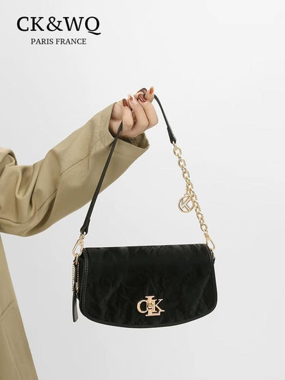 CK&WQ bag women's black versatile new style small fragrance temperament light luxury niche super hot shoulder armpit crossbody bag