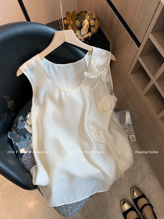 French heavy-duty three-dimensional flower sleeveless vest for women 2025 summer new style niche design temperament versatile top