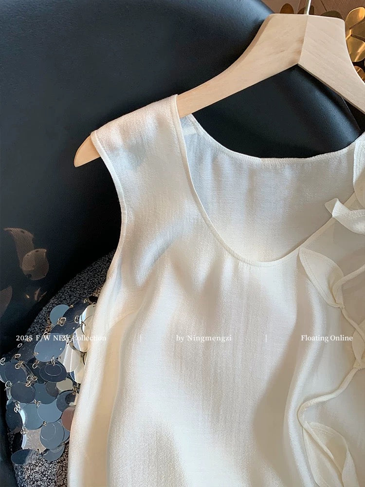 French heavy-duty three-dimensional flower sleeveless vest for women 2025 summer new style niche design temperament versatile top