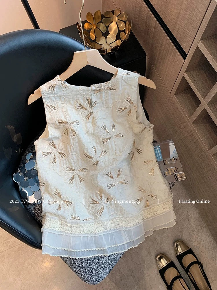 French sequin embroidered sleeveless vest for women 2025 summer new style gentle temperament high-end age-reducing camisole vest